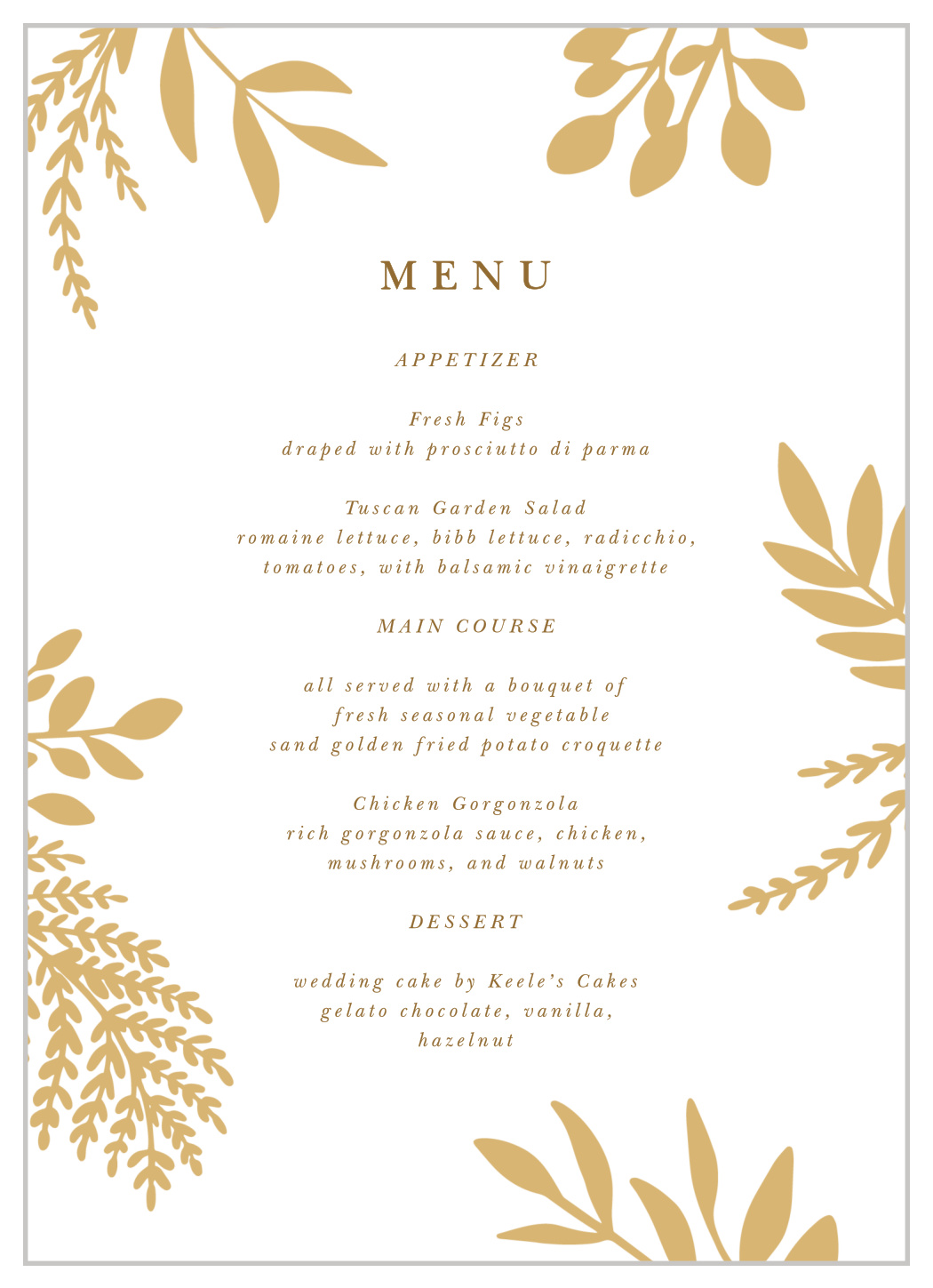Autumn Leaves Wedding Menus