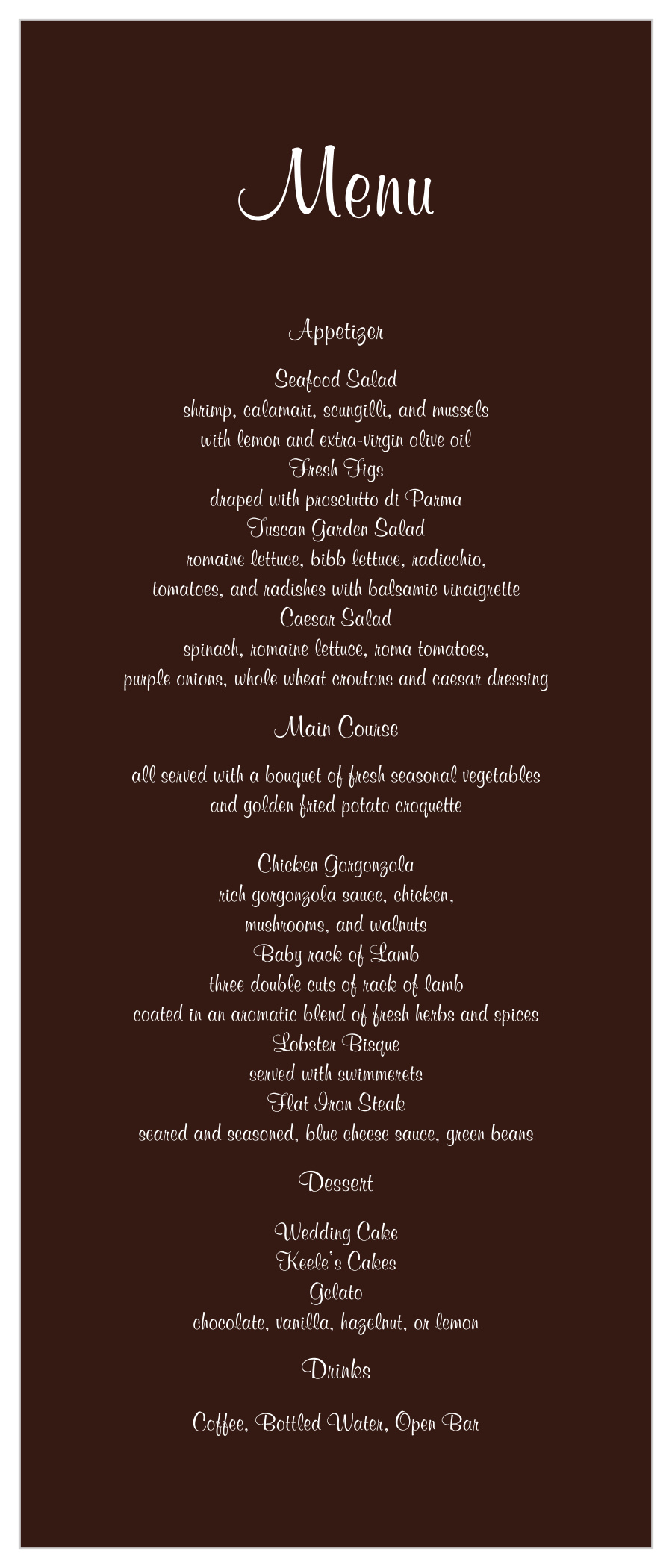 Photo Strip Wedding Menus