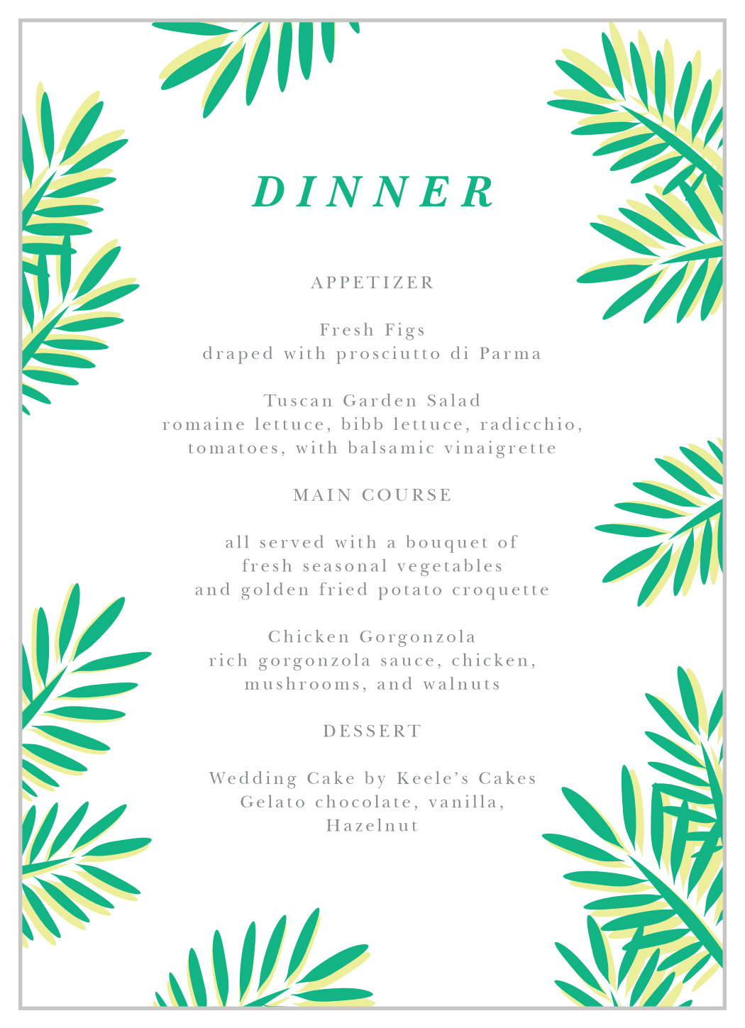 Tropical Dream Wedding Menus