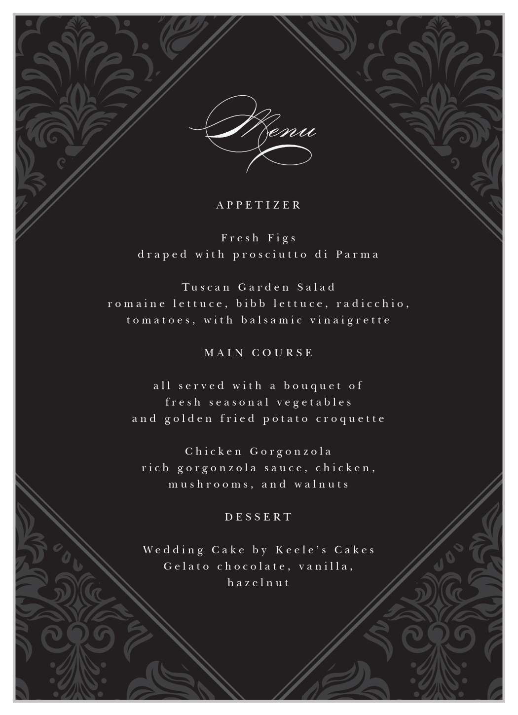 Formal Damask Wedding Menus