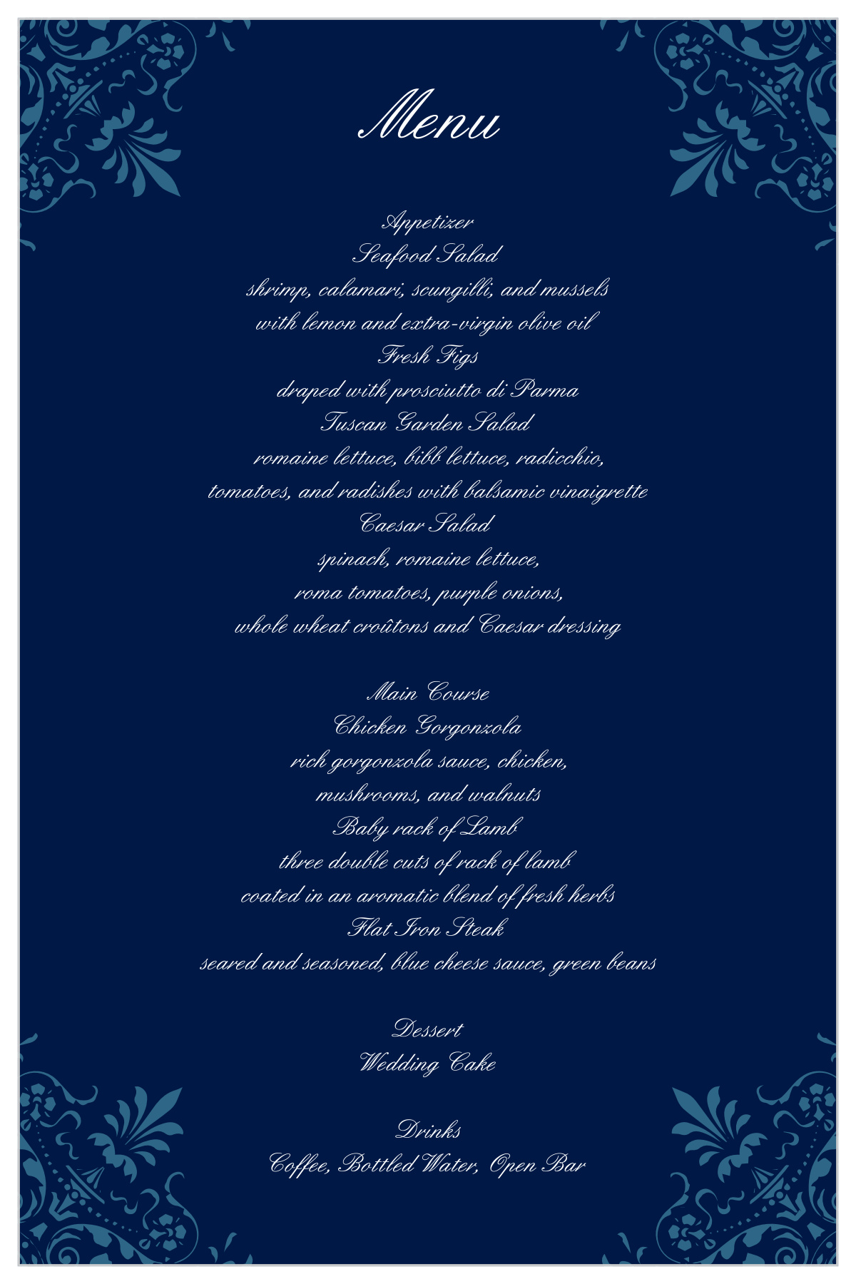 Elegant Spires Wedding Menus