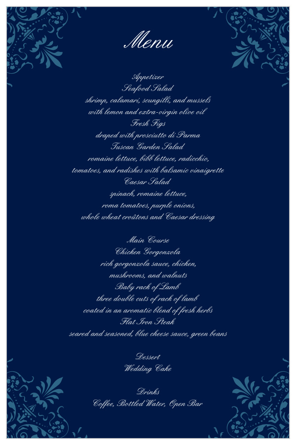 Elegant Spires Wedding Menus