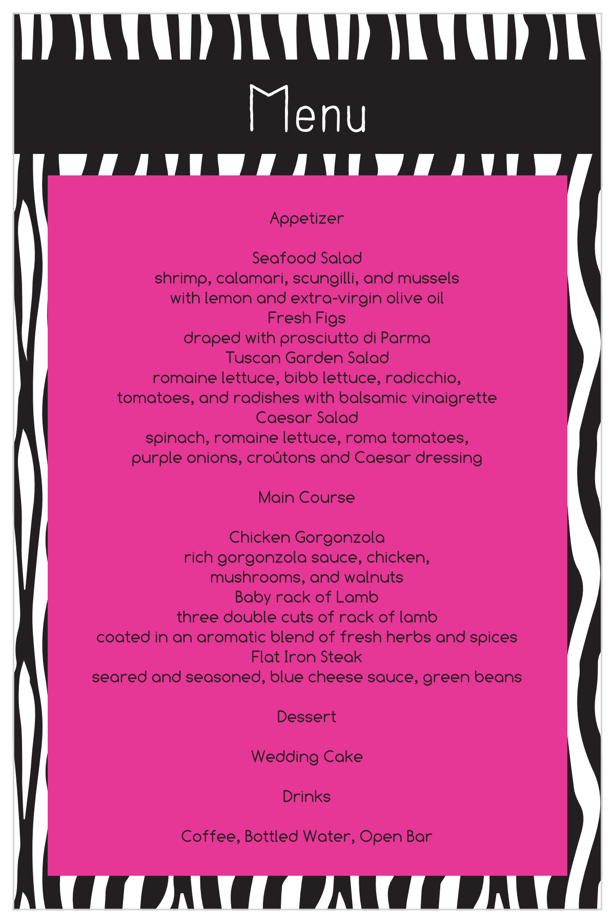 Uniquely Yours Wedding Menus