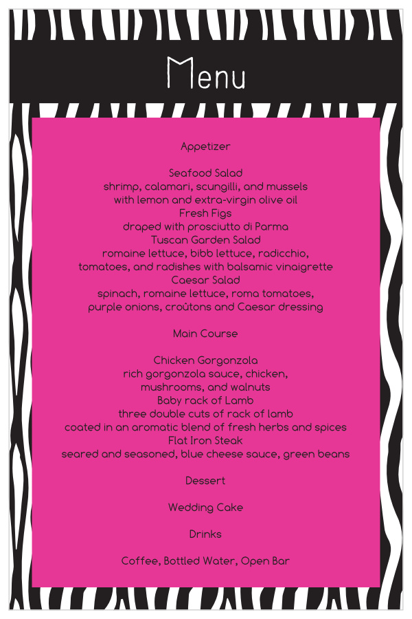 Uniquely Yours Wedding Menus