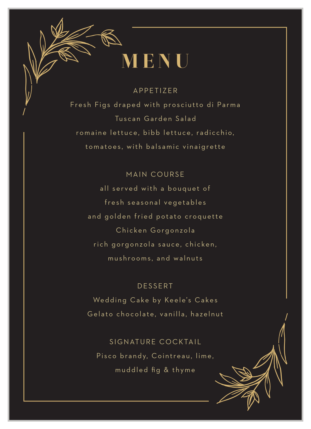Gilded Leaves Wedding Menus
