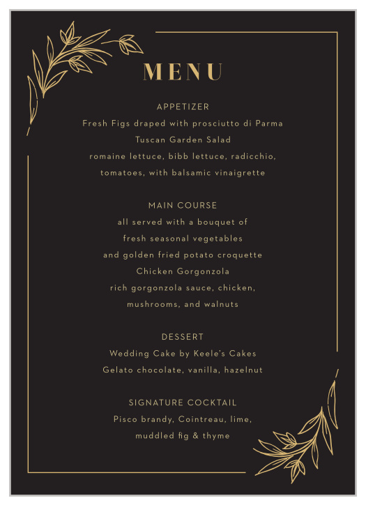 Gilded Leaves Wedding Menus