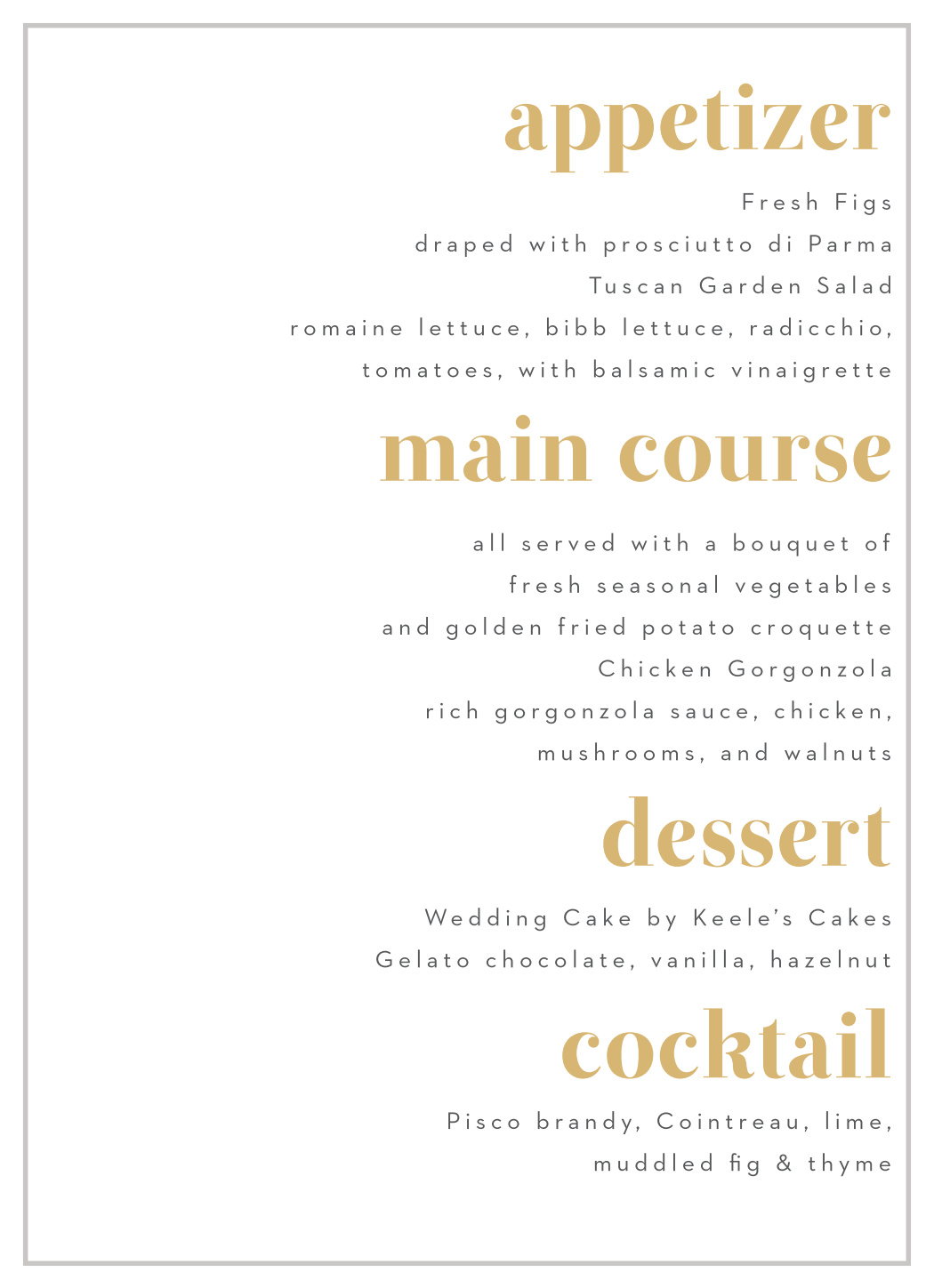 Bold Date Wedding Menus