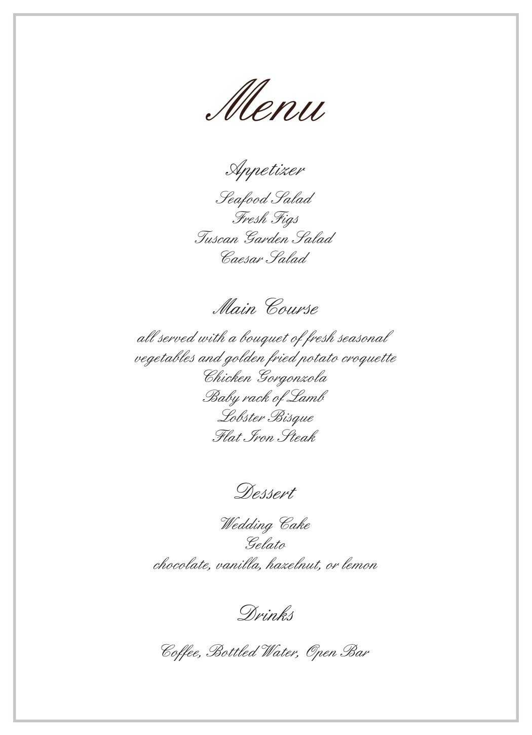 Simple Luxury Wedding Menus