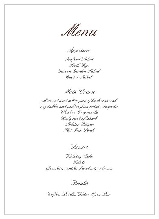 Simple Luxury Wedding Menus