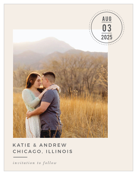 Share the good news with your loved ones using the Modern Stamp Save-the-Date Magnets!