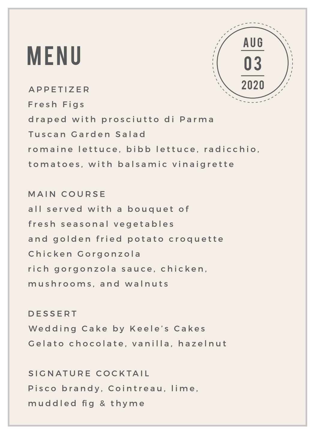 Modern Stamp Wedding Menus