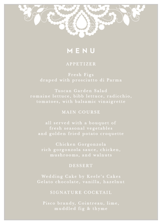 Old Fashioned Charm Wedding Menus