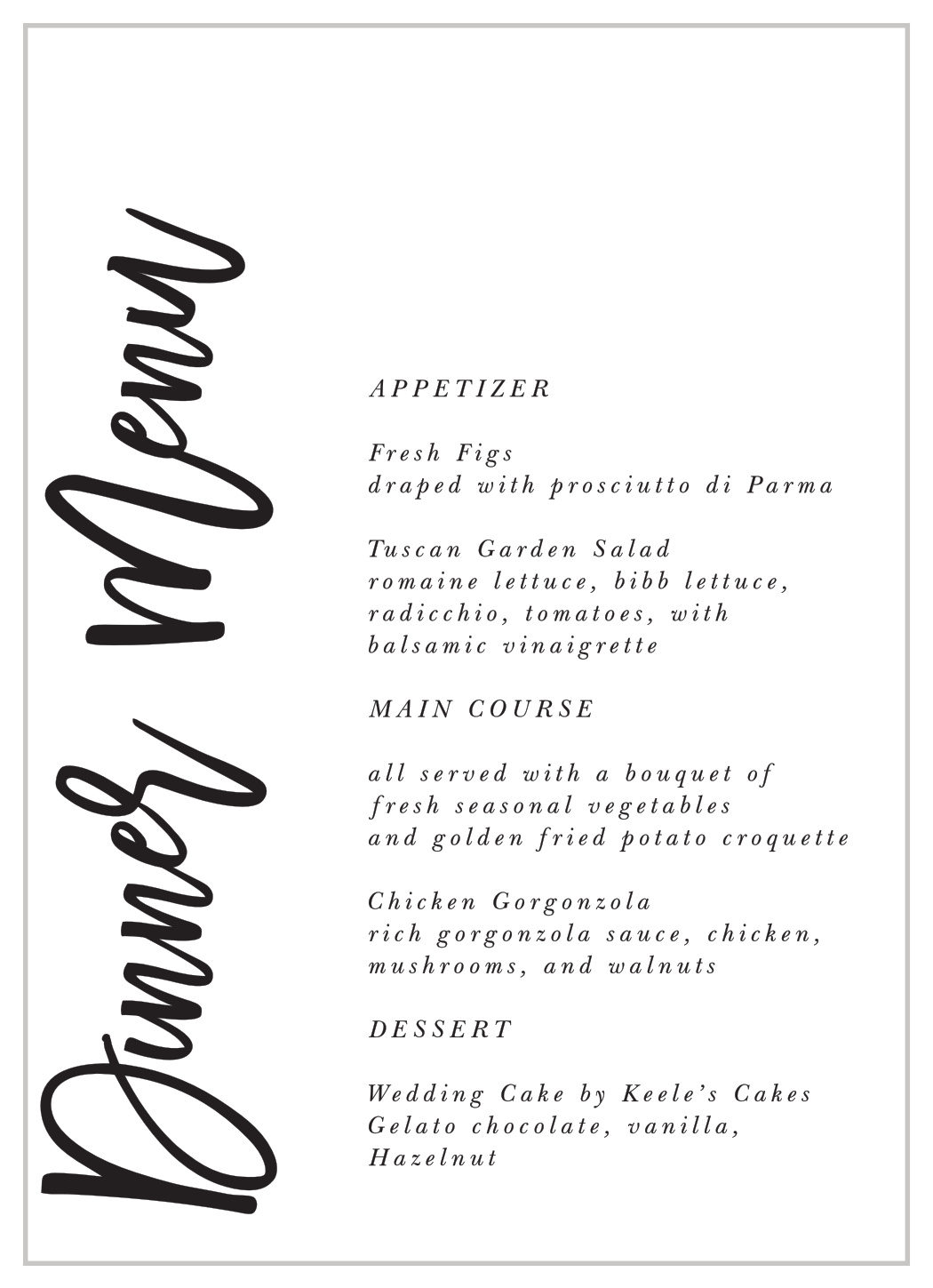 Sweet Simplicity Wedding Menus