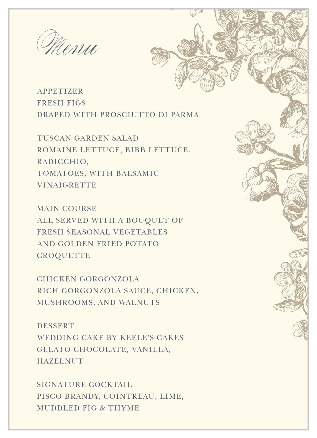 Sketched Botanicals Wedding Menus