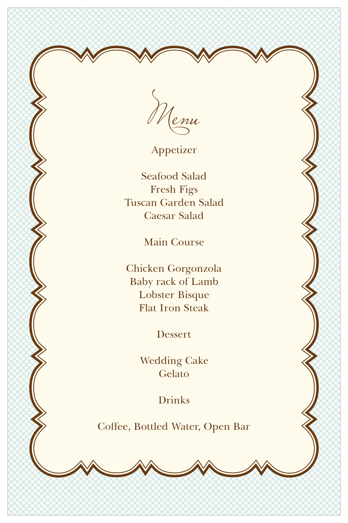 Scalloped Frame Wedding Menus