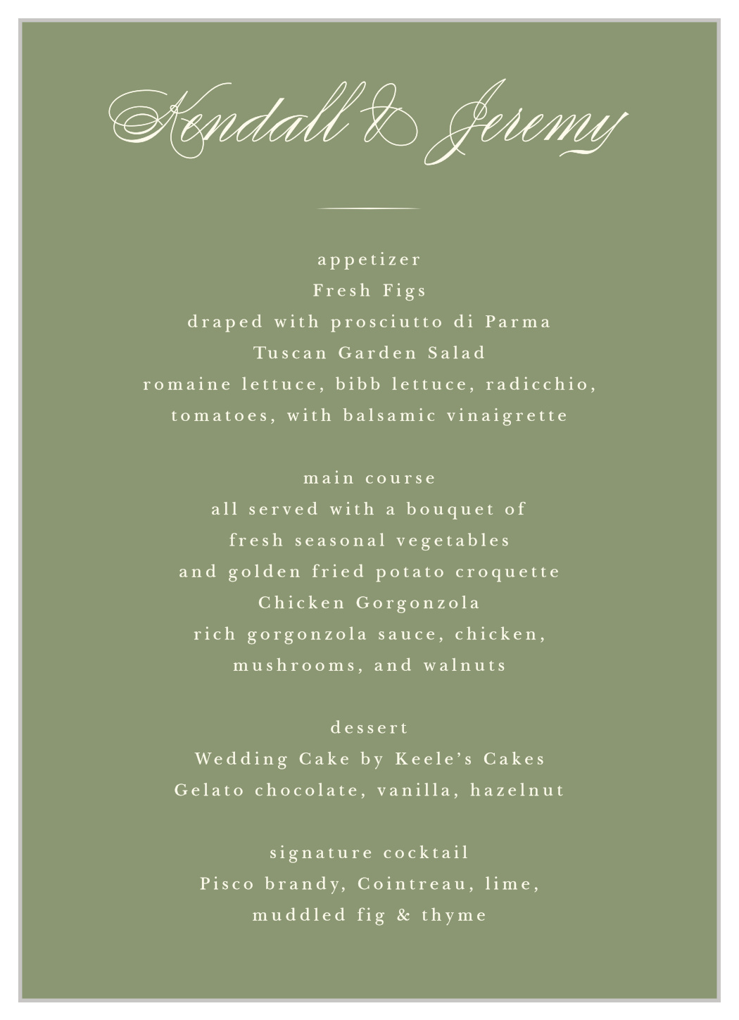 Classic Elegance Wedding Menus