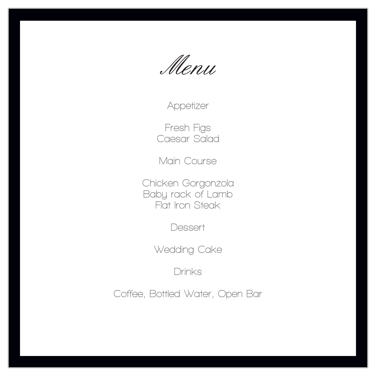 Pink Chic Wedding Menus