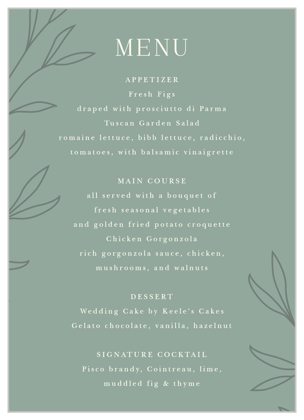 Leafy Label Wedding Menus