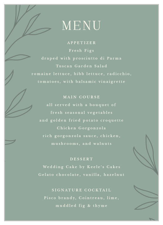 Leafy Label Wedding Menus
