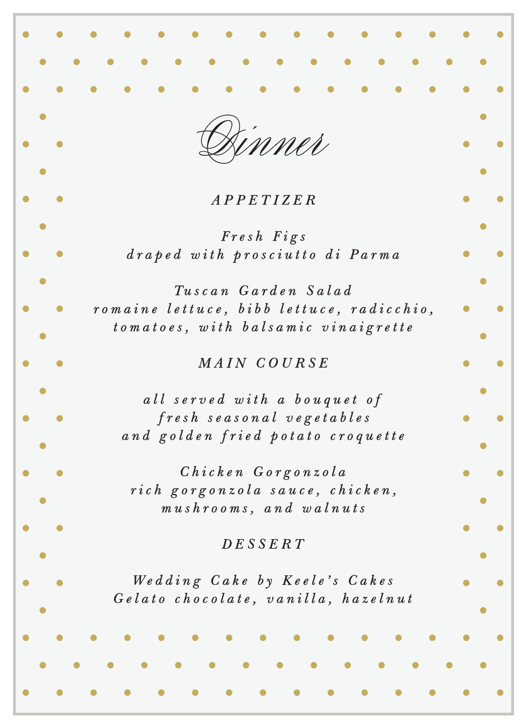 Polka Dot Passion Wedding Menus