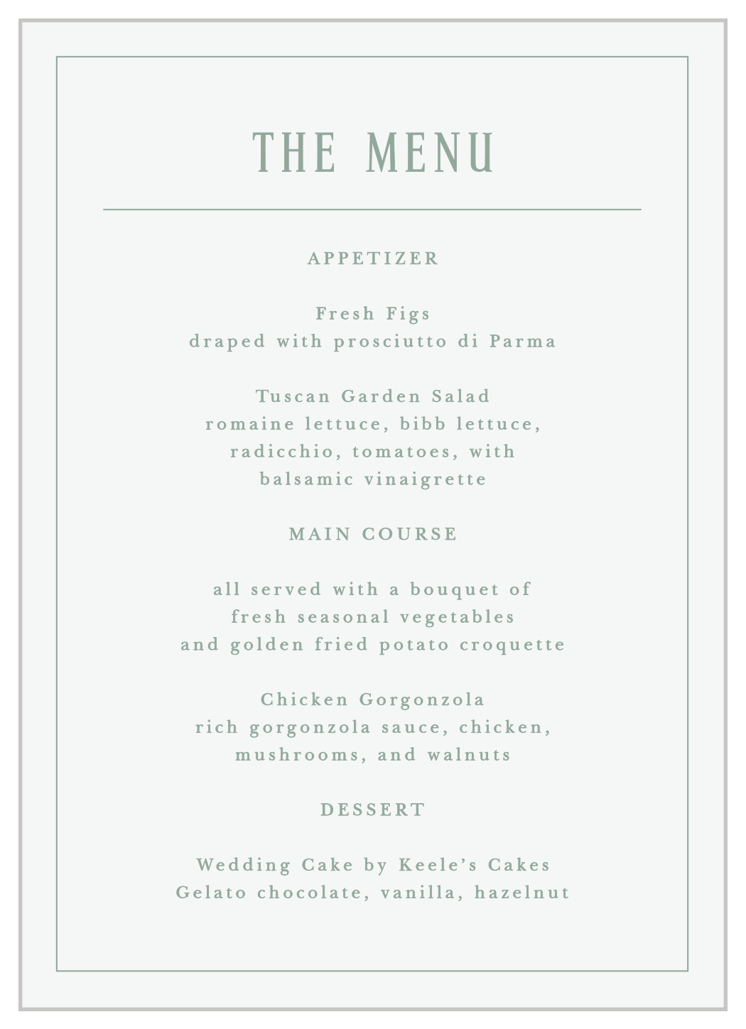 Picturesque Tea Wedding Menus