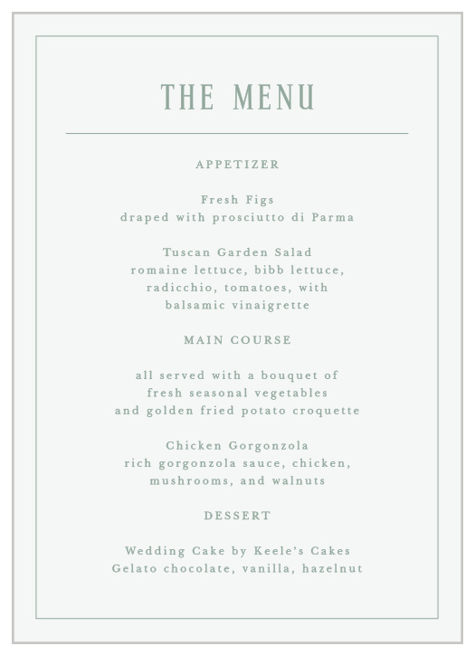 Picturesque Tea Wedding Menus