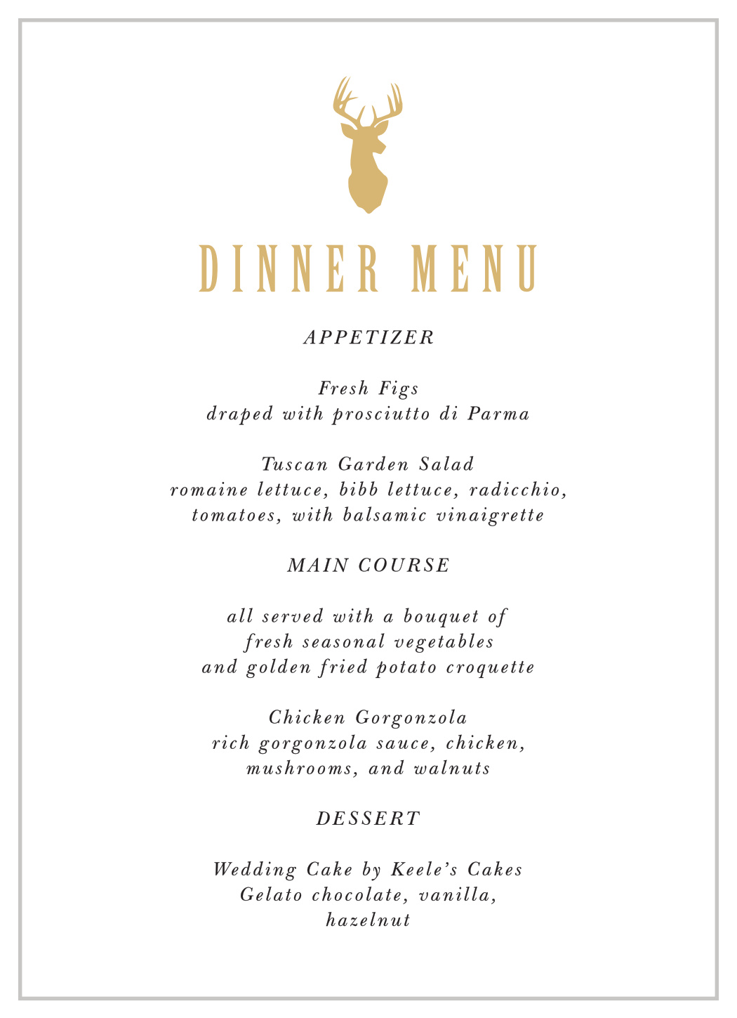 Camo & Antlers Wedding Menus