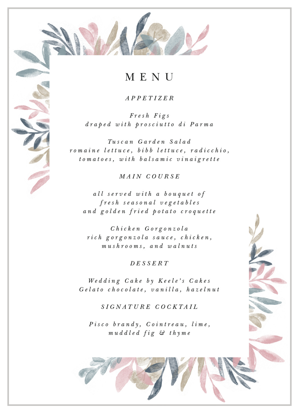 Sweetly Framed Wedding Menus