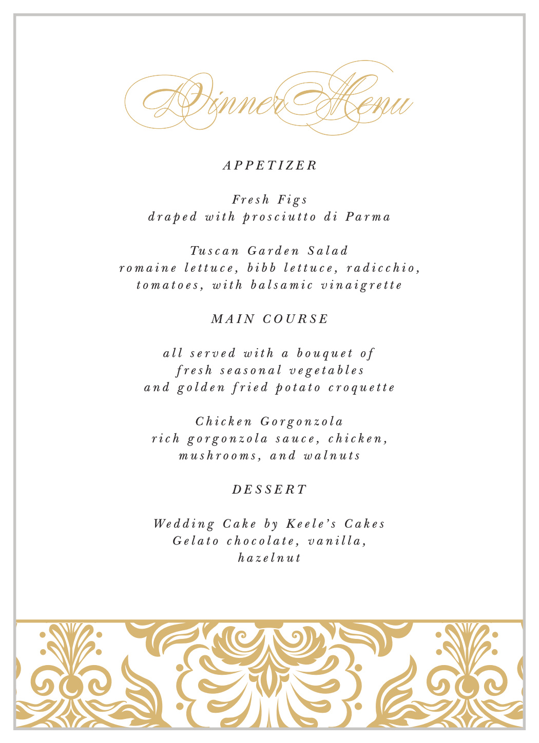 Elegant Damask Wedding Menus
