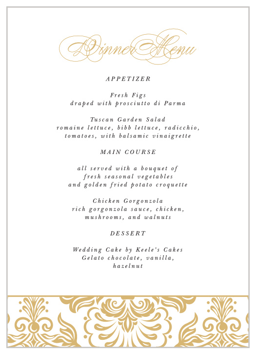 Elegant Damask Wedding Menus