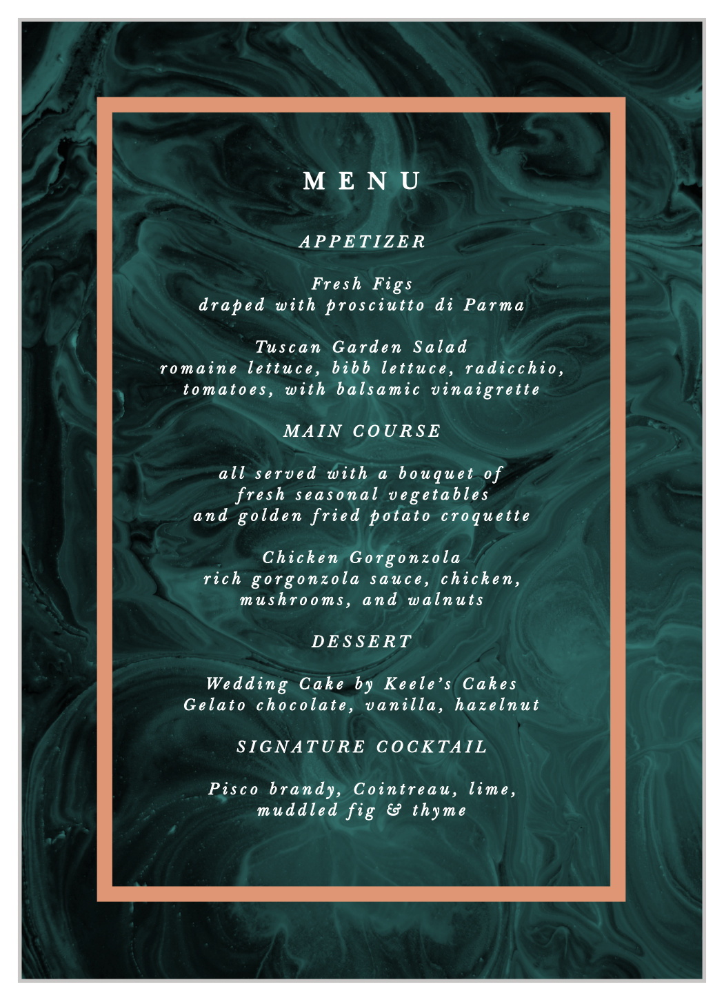 Simply Formal Wedding Menus