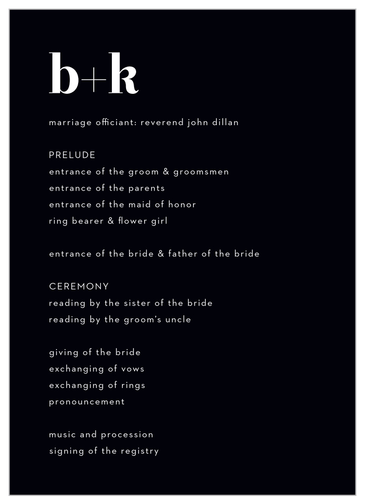 Chic Editorial Wedding Programs