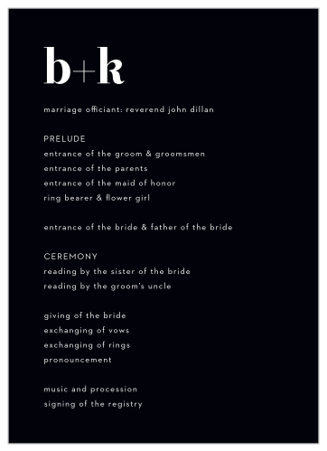 Chic Editorial Wedding Programs