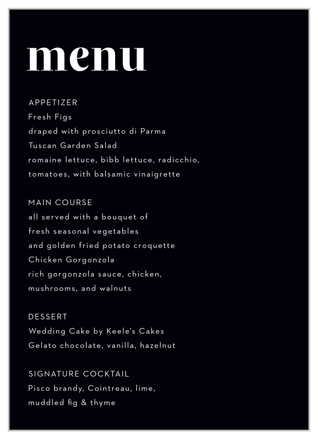 Chic Editorial Wedding Menus