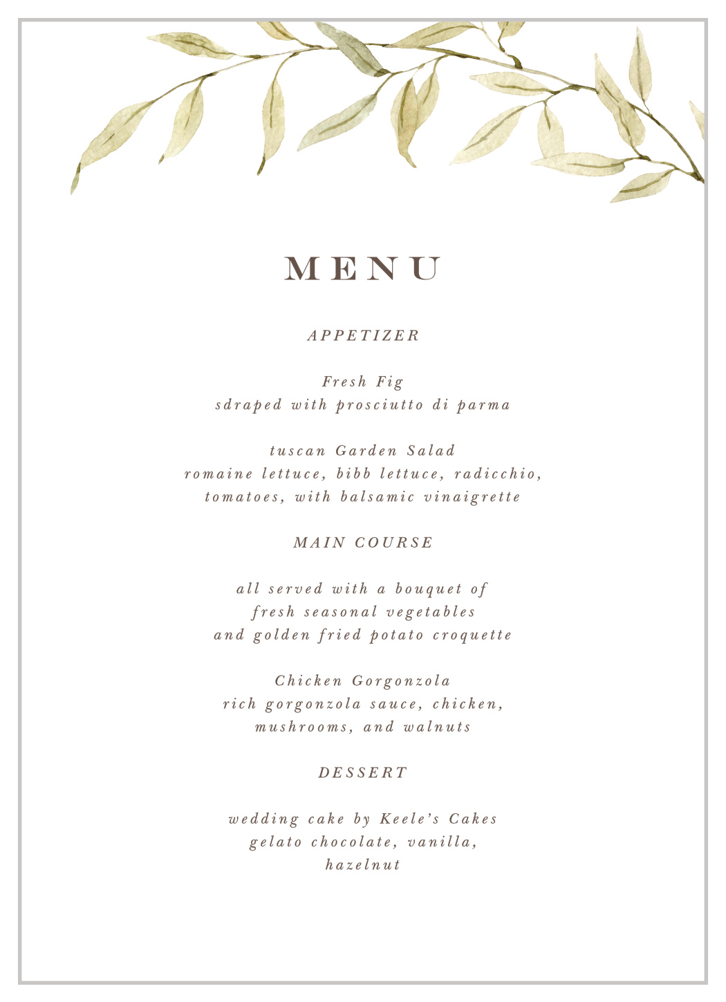 Vintage Classic Wedding Menus