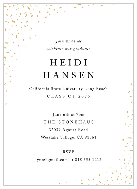 Bring your friends and family together for a celebration using our Graduation Confetti Graduation Invitations.
