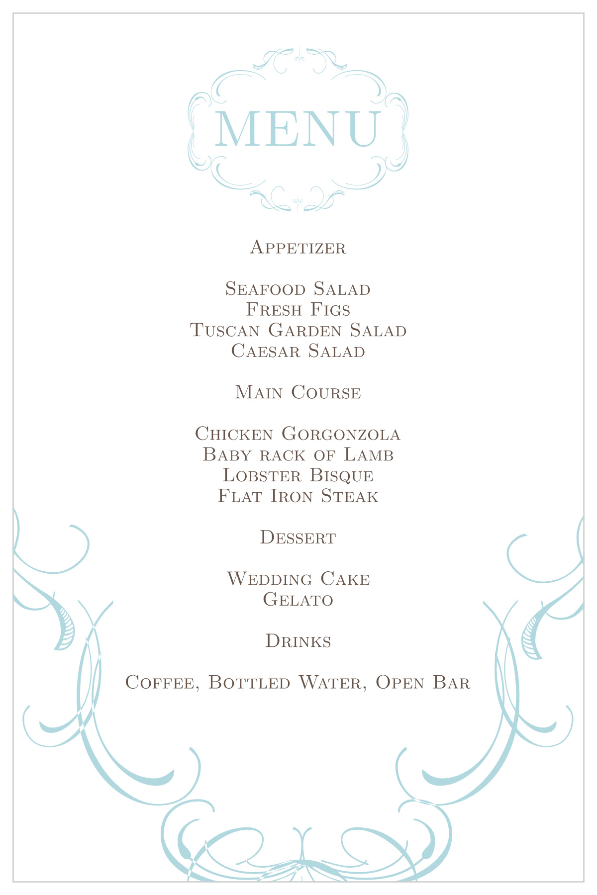 Flourish Charm Wedding Menus