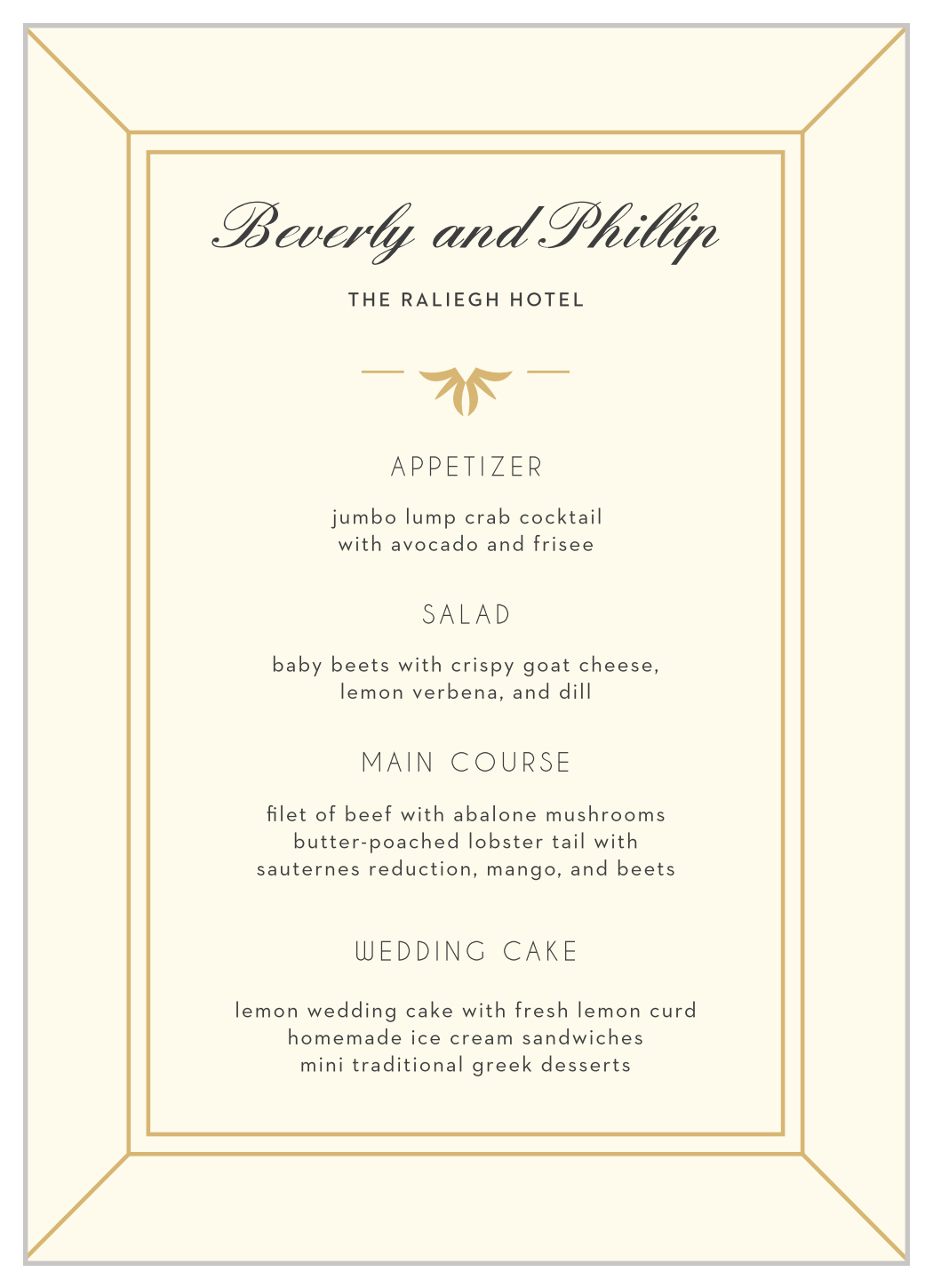 MaeMae's Beverly Wedding Wedding Menus