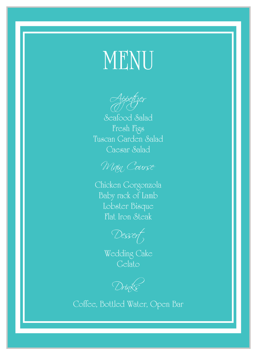 Victorian Charm Wedding Menus