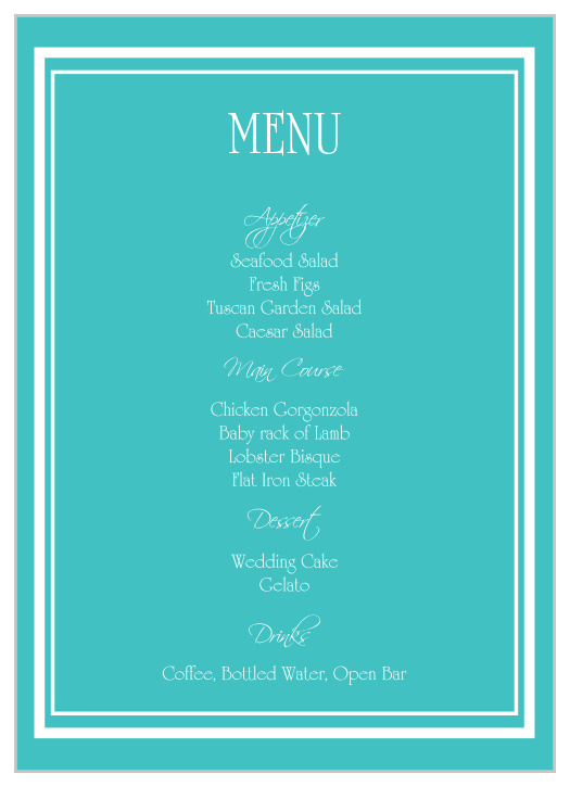 Victorian Charm Wedding Menus