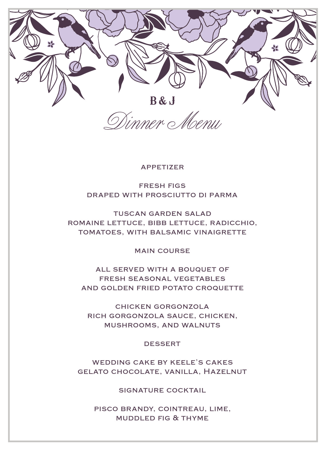 MaeMae's Midge Wedding Menus