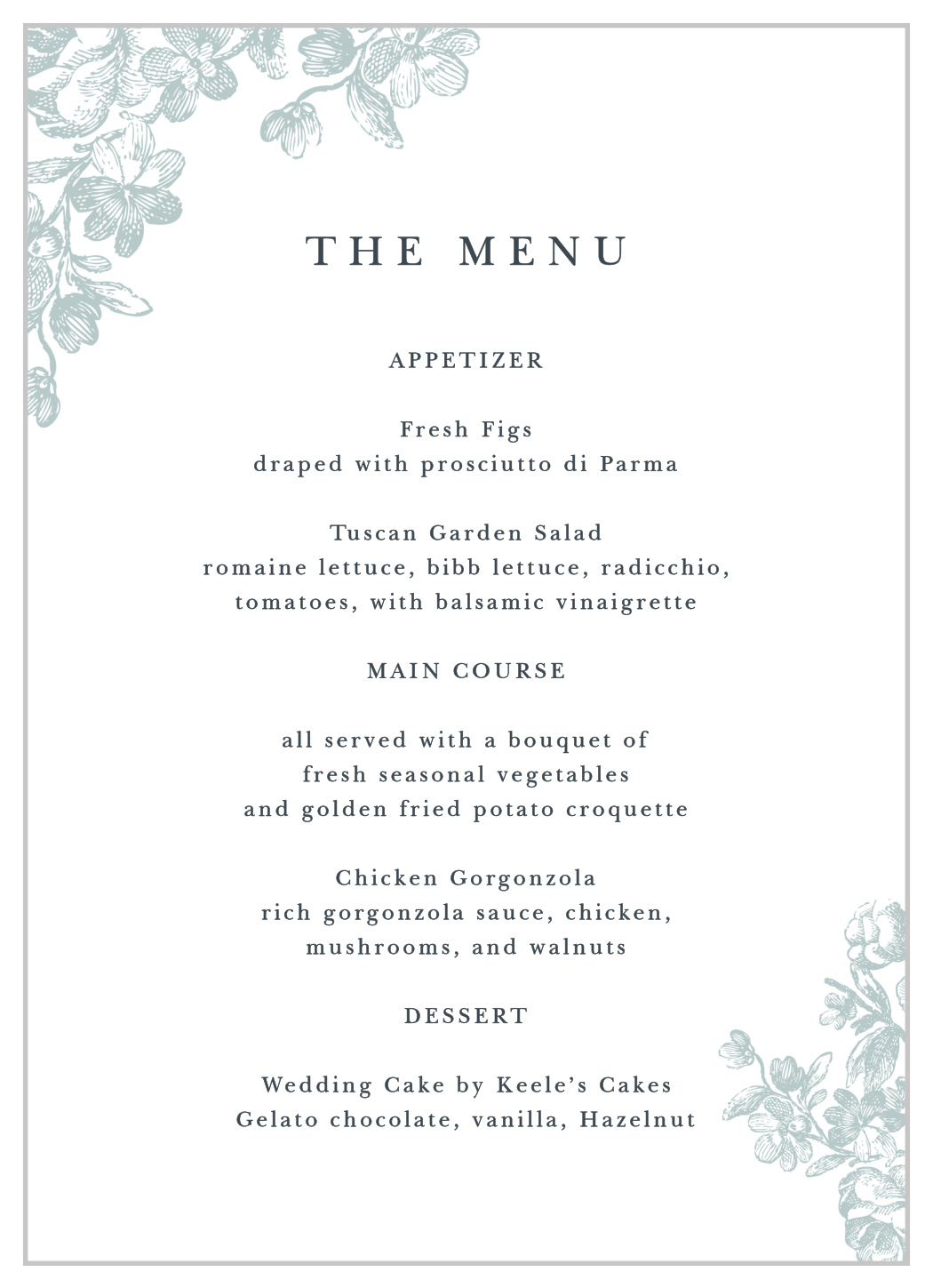 Victorian Square Wedding Menus