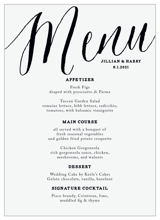 MaeMae's Jett Wedding Menus