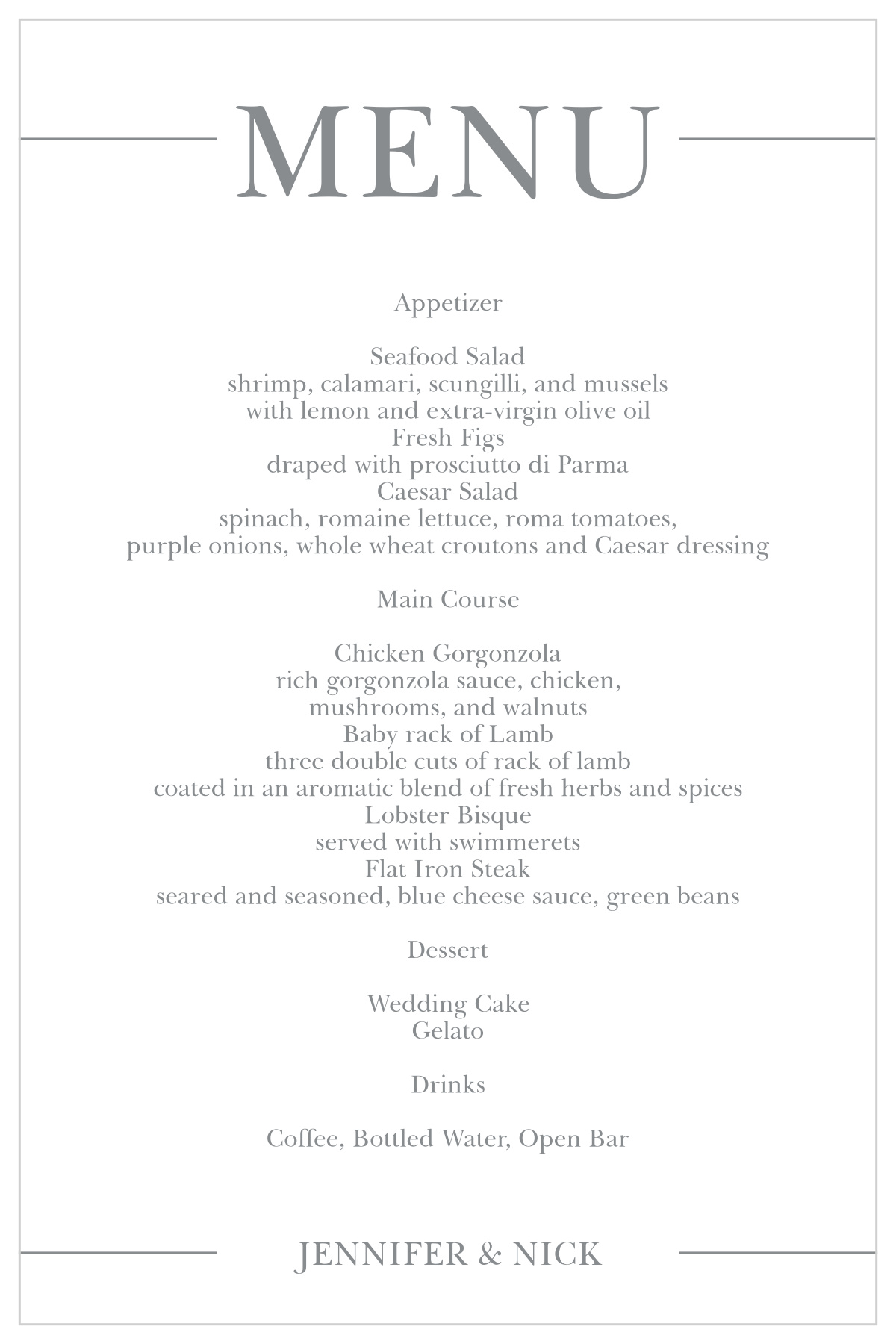 Sophisticated Photo Wedding Menus