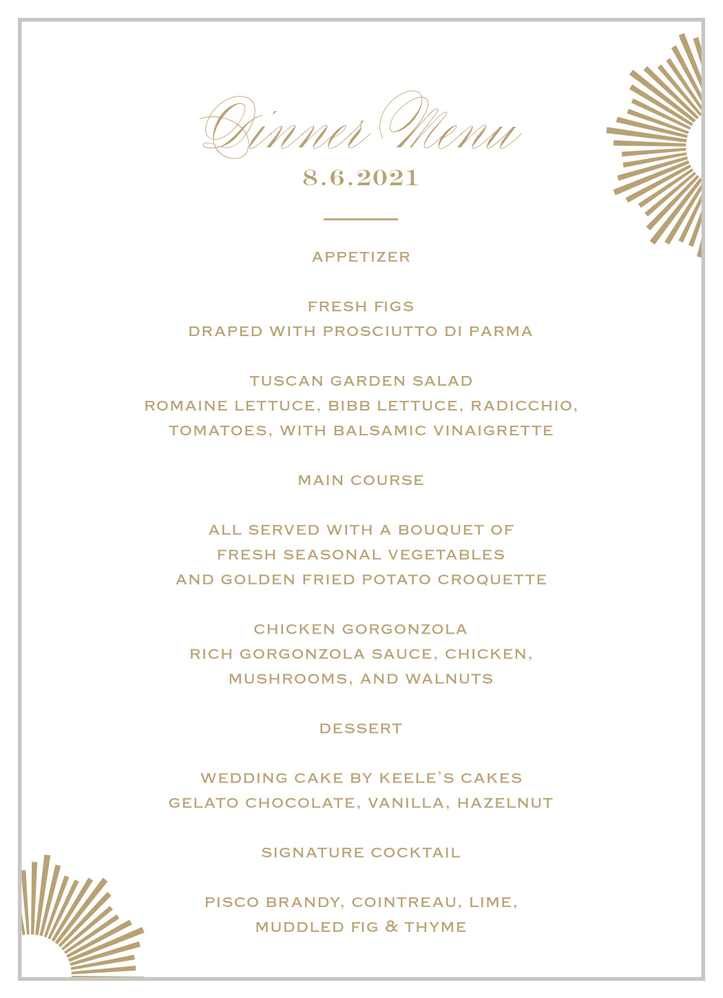 MaeMae's Bette Wedding Menus