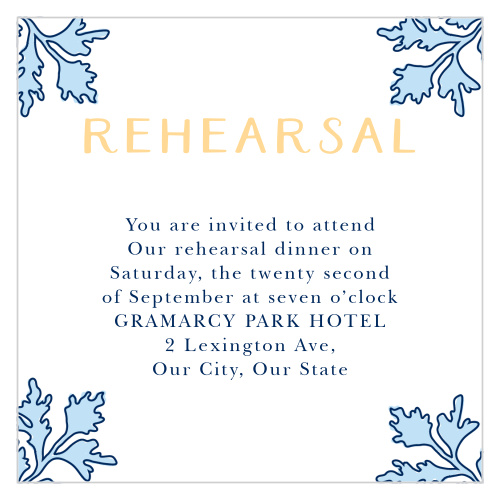 Our MaeMae's Dakota Rehearsal Cards are a perfect way to let your most important guests know about your rehearsal. 