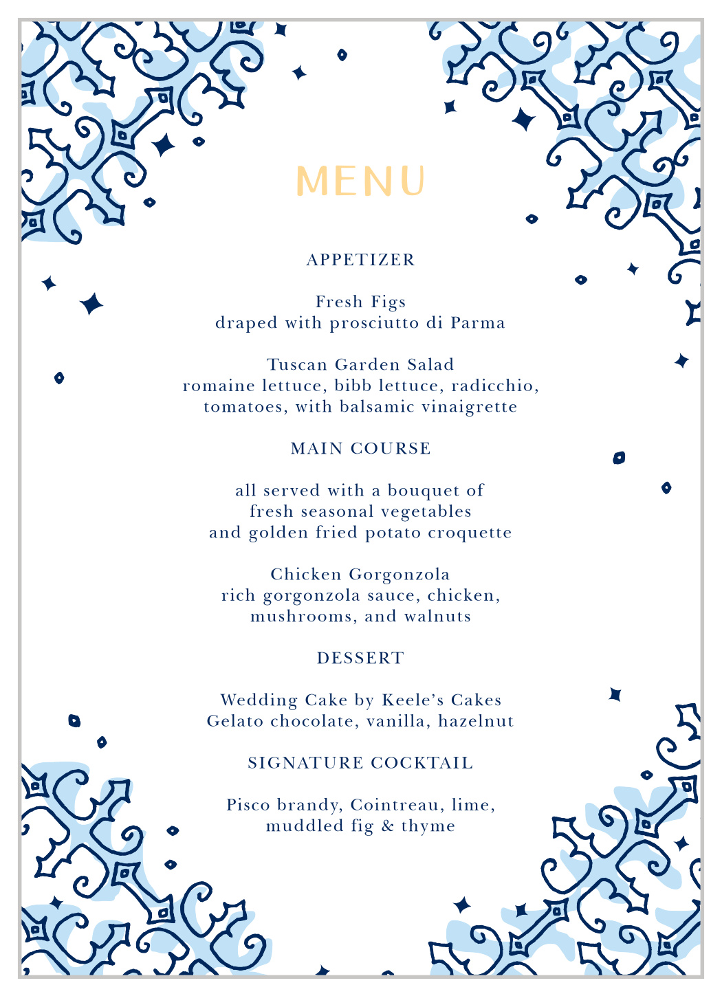 MaeMae's Dakota Wedding Menus