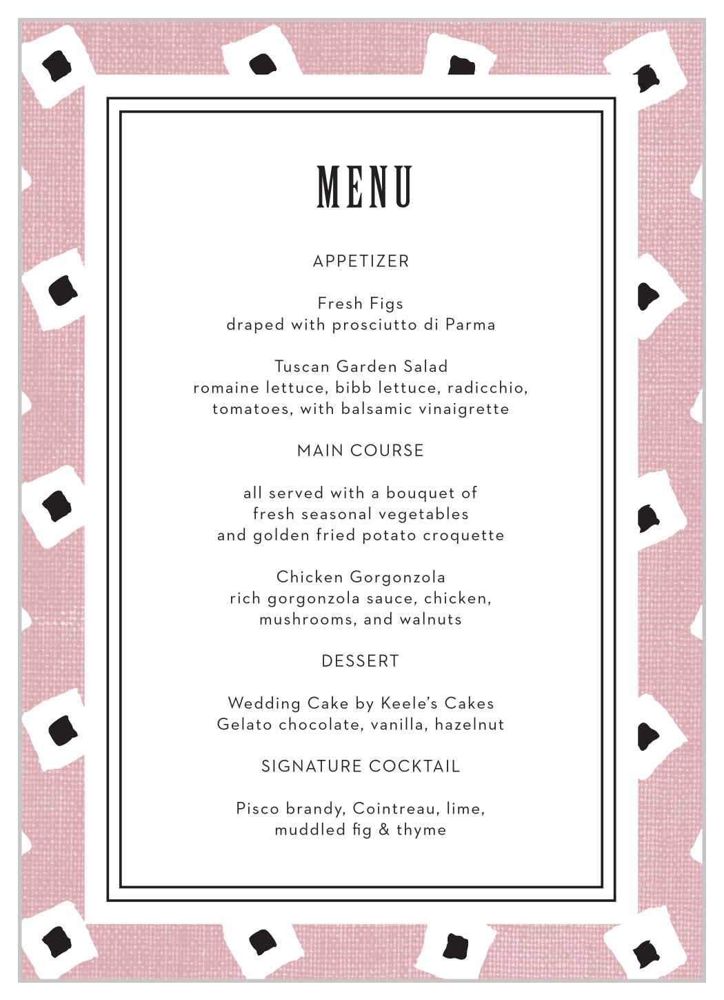 MaeMae's Billingsworth Wedding Menus
