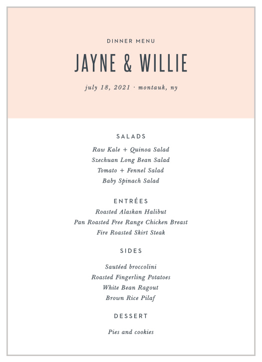 MaeMae's Willie Wedding Menus