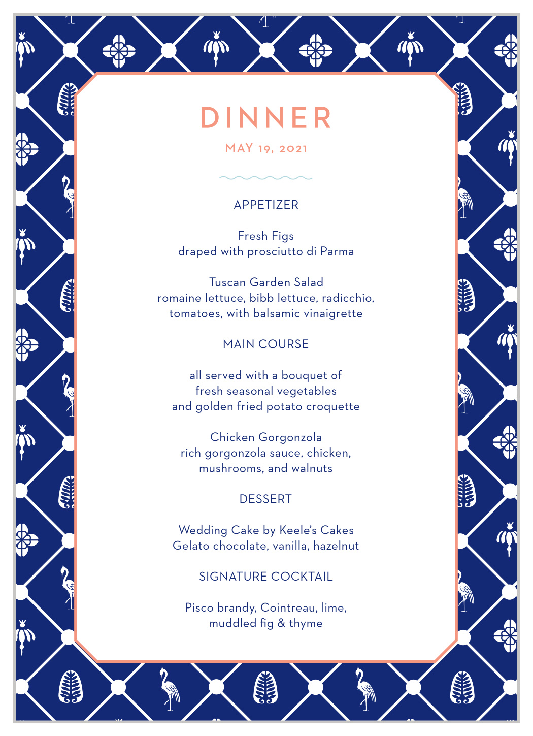 MaeMae's Roxy Wedding Menus